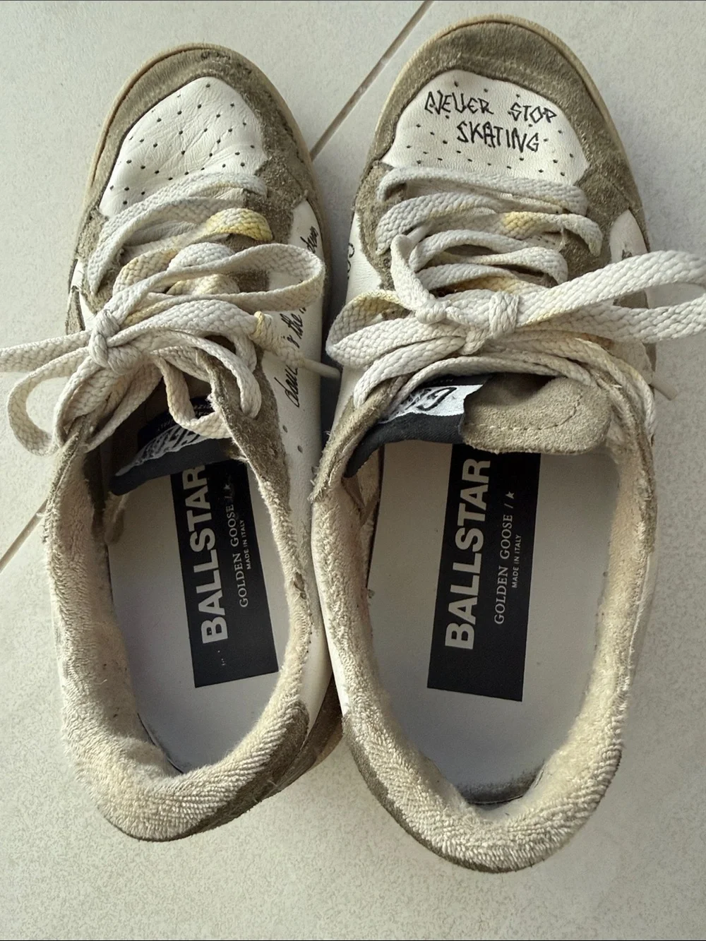 GGDB Super-Star Distressed Sneakers in White & Taupe